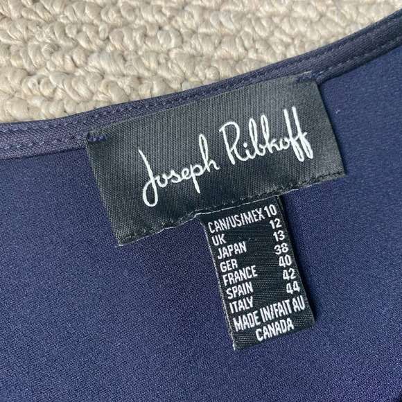 Joseph Ribkoff Womens Dress 10 Blue Sheath Butterfly Sleeves Ruched Rhinestones - Picture 13 of 14